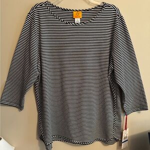 Ruby Rd boatneck 3/4 sleeve striped knit top